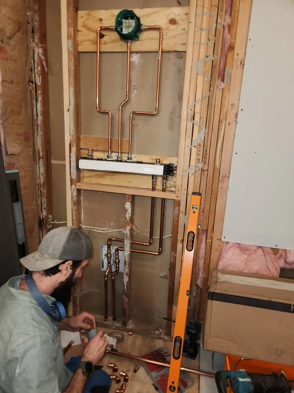 New copper shower plumbing going in